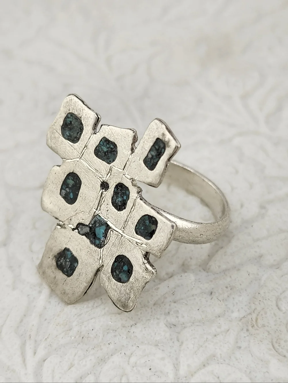 INLAY TURQUOISE ADJUSTABLE RING HANDMADE STERLING